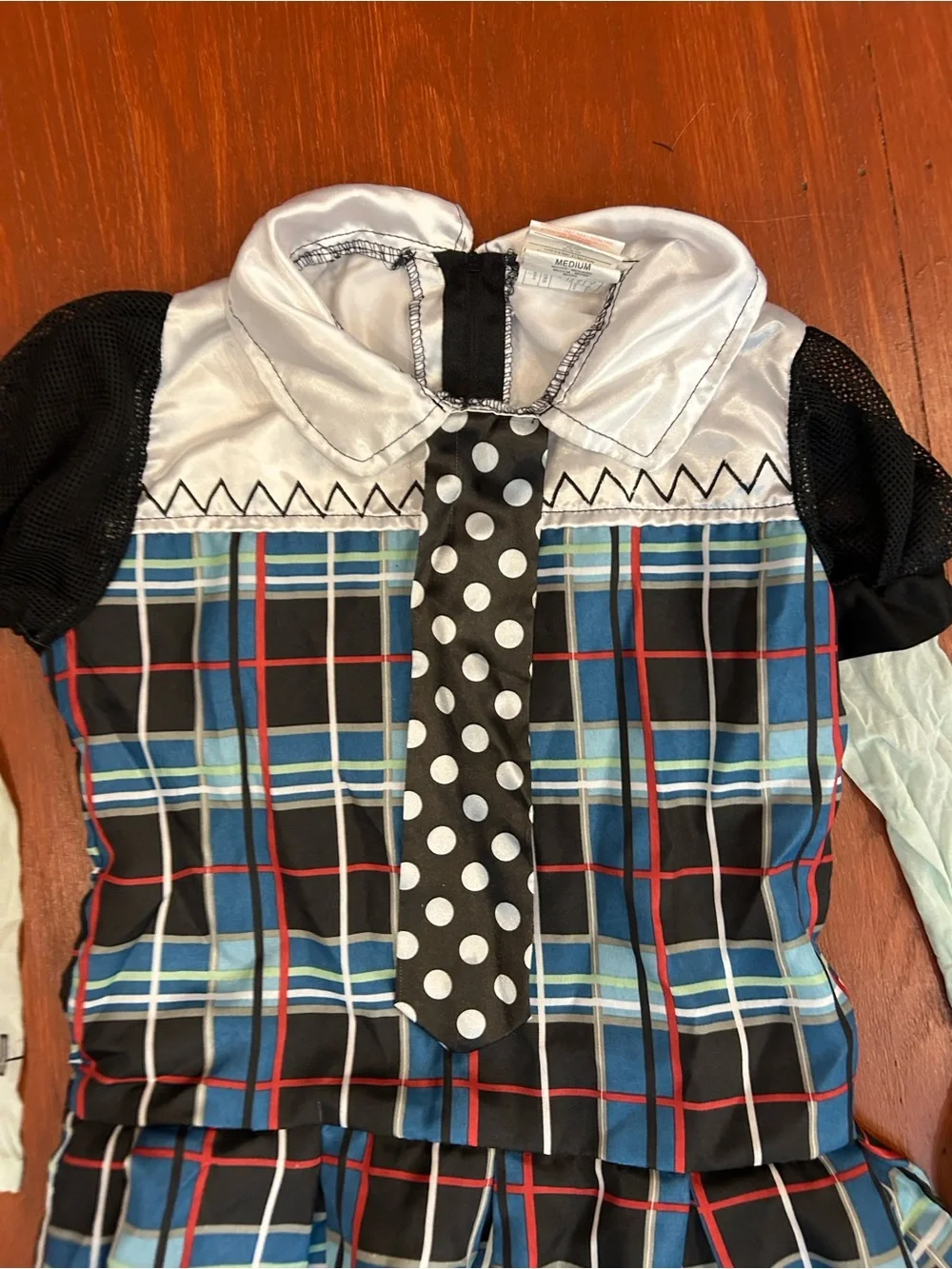 Monster high Blue Plaid Dress Set with Polka Dot Tie and Matching hair clip